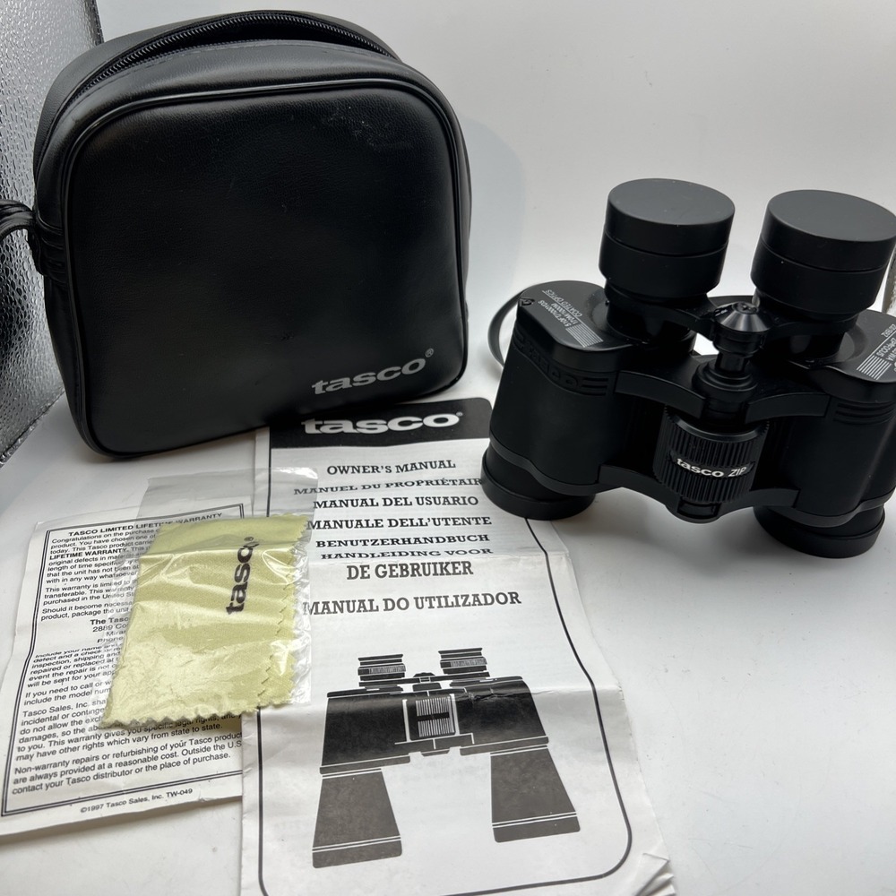 Vintage Tasco 7x35mm Zip Focus Binoculars - Complete Set with Case & Manual